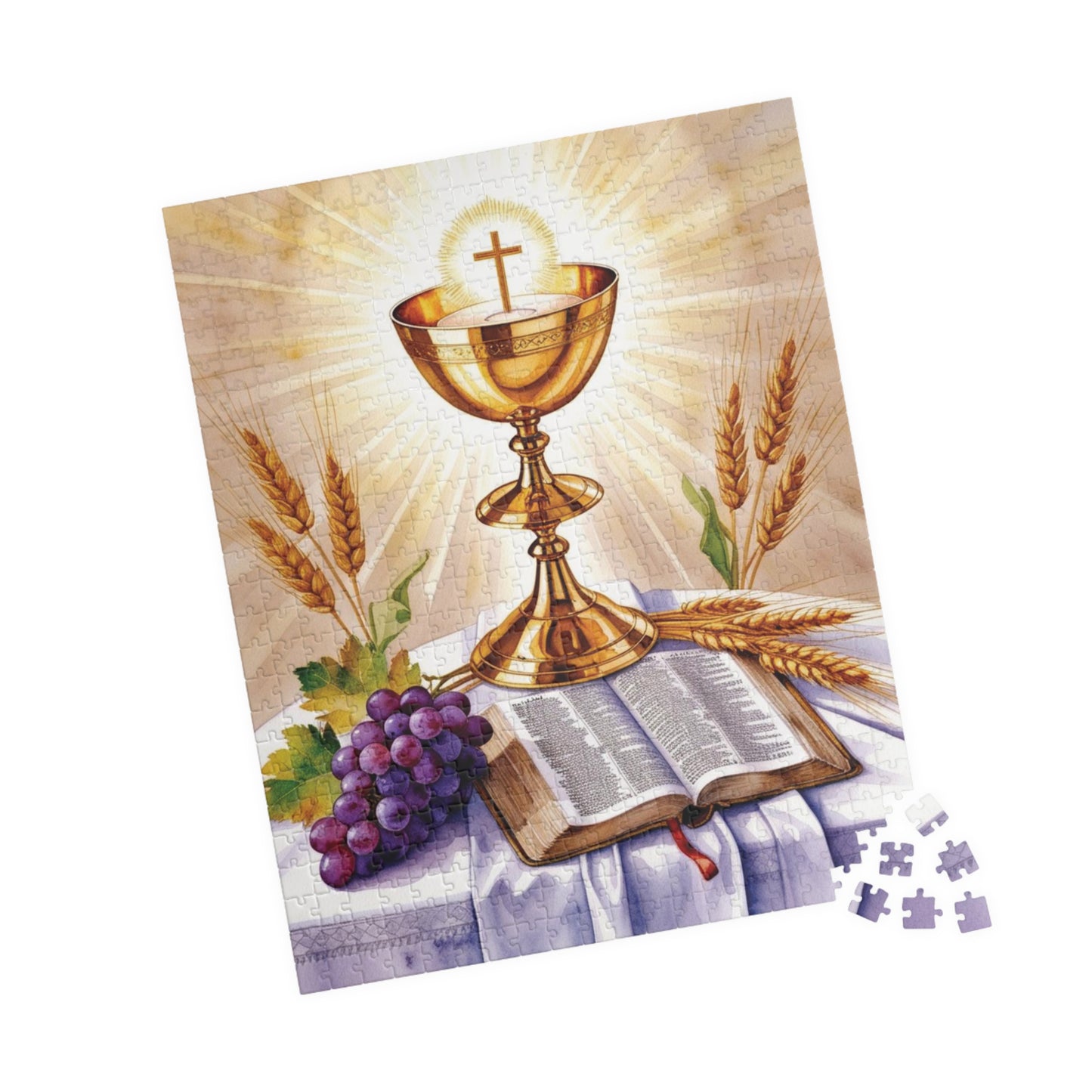 Faith Based Jigsaw Puzzle Gifted, Christian Golden Chalice Inspirational Home Decor, Religious Gift, Mindfulness Activity for Puzzle Lover Puzzle The Puzzle Chest