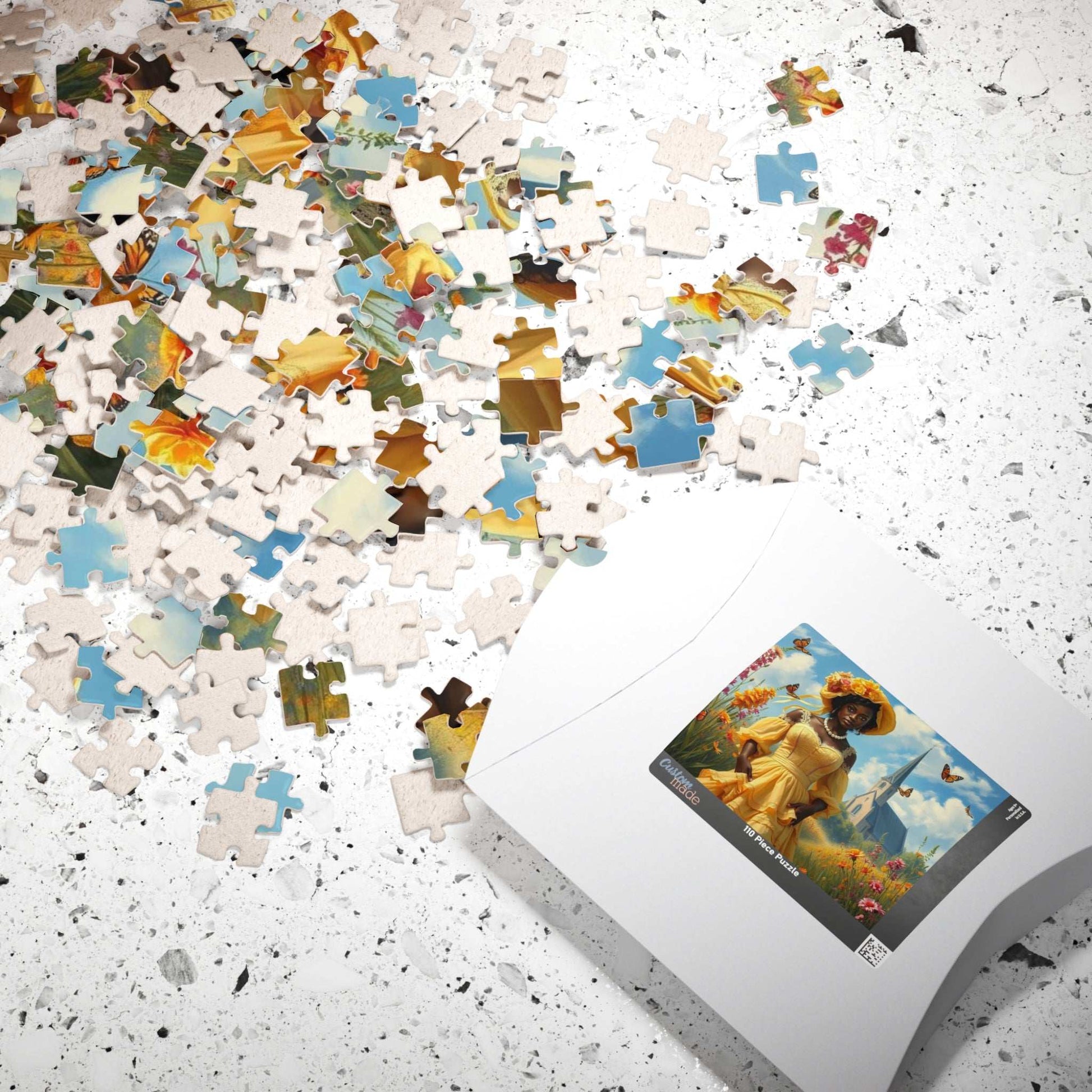 Victorian Puzzle - Black Woman in Ornate 19th-Century Dress in Wildflower Field, Afrocentric Art Puzzle The Puzzle Chest