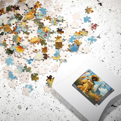 Victorian Puzzle - Black Woman in Ornate 19th-Century Dress in Wildflower Field, Afrocentric Art Puzzle The Puzzle Chest
