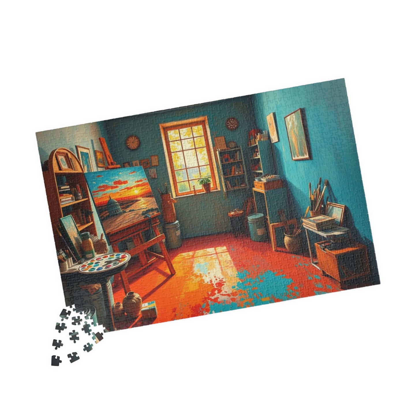 Vibrant Artist Studio Puzzle, Cozy Art Room Jigsaw Game, Creative Painting Scene with Easel and Art Supplies, Unique Gift for Puzzle Lover