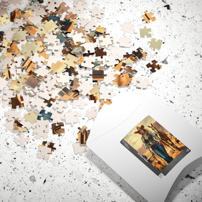 Blonde Cowgirl Puzzle, Palomino Horse Saloon and Grazing Cattle in the Desert, Western Frontier Landscape Jigsaw Game, Puzzle Lover Gift Puzzle The Puzzle Chest
