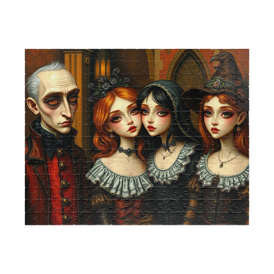 Gothic Art Jigsaw Puzzle, Mysterious Family Dark Art Theme, Perfect for Halloween, Cozy Nights, Family or Solo Fun, Puzzle Enthusiast Gift 252 pcs (Horizontal) Puzzle The Puzzle Chest