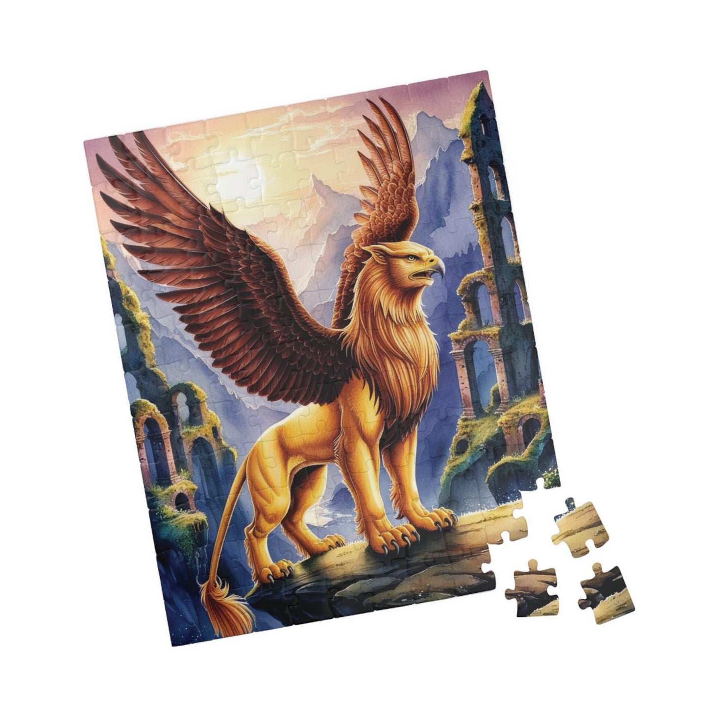 Puzzle, Mythical Griffin Perched on Cliff, Fantasy Jigsaw Game, Ancient Ruins, 520 Piece, Fun Family Activity, Relaxing Hobby, Unique Gift