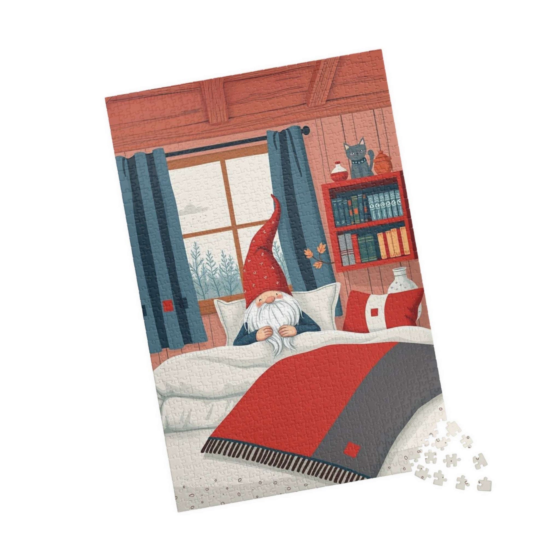 Scandinavian Folk Style Sleeping Gnome Jigsaw Puzzle - Nordic Dwarf Bedtime Scene 1014 pcs (Vertical) Puzzle The Puzzle Chest