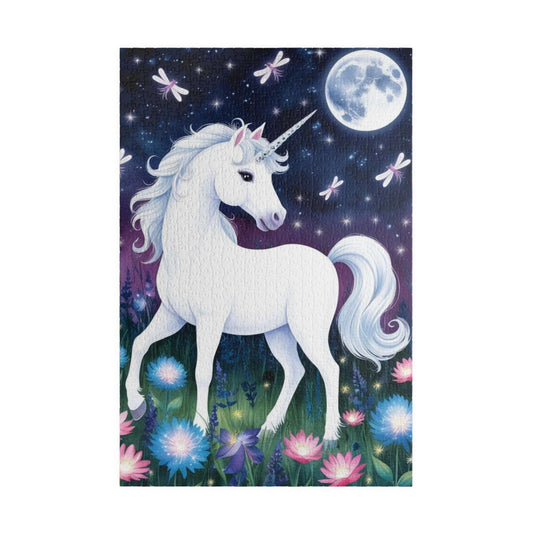 Jigsaw Puzzle, White Unicorn in Meadow, 1000 Piece, Luminous Flowers, Fun Family Activity, Relaxation Toy, Home Decor, Gift Idea, Unicorn 1014 pcs (Vertical) Puzzle The Puzzle Chest