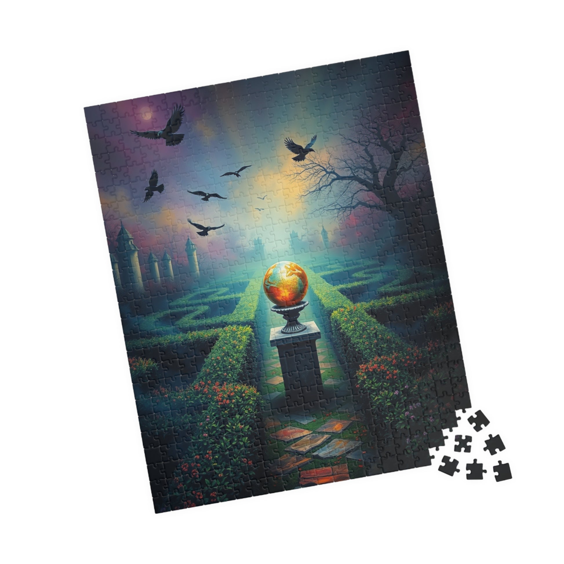 Gothic Garden Maze Puzzle, Mystical Scene with Glowing Orbs Crows and Fog, Magical Dark Art Jigsaw Game, Gift for Gothic-Themed Enthusiast Puzzle The Puzzle Chest
