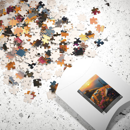 Peaceful Pastoral Sunset Puzzle, Religious Themed Jigsaw Game, Nature-Inspired Serene Landscape with Sheep Grazing on a Wildflower Hill Puzzle The Puzzle Chest
