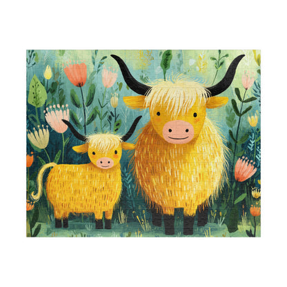 Highland Cow Family Puzzle 110/252/520/1014 Piece | Cute Mother and Calf Floral Jigsaw Puzzle The Puzzle Chest