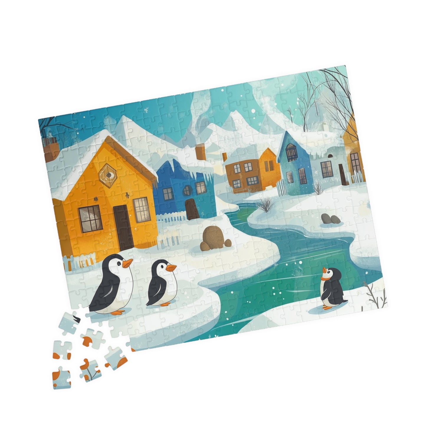 Penguin Winter Village Puzzle | Scenic Snowy Town Jigsaw 252 pcs (Horizontal) Puzzle The Puzzle Chest