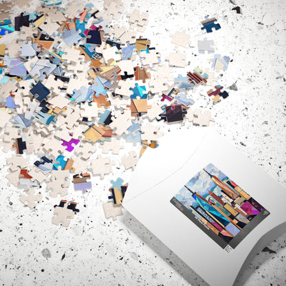 Abstract Cityscape Jigsaw Puzzle - Geometric Shapes Iridescent Colors Puzzle The Puzzle Chest