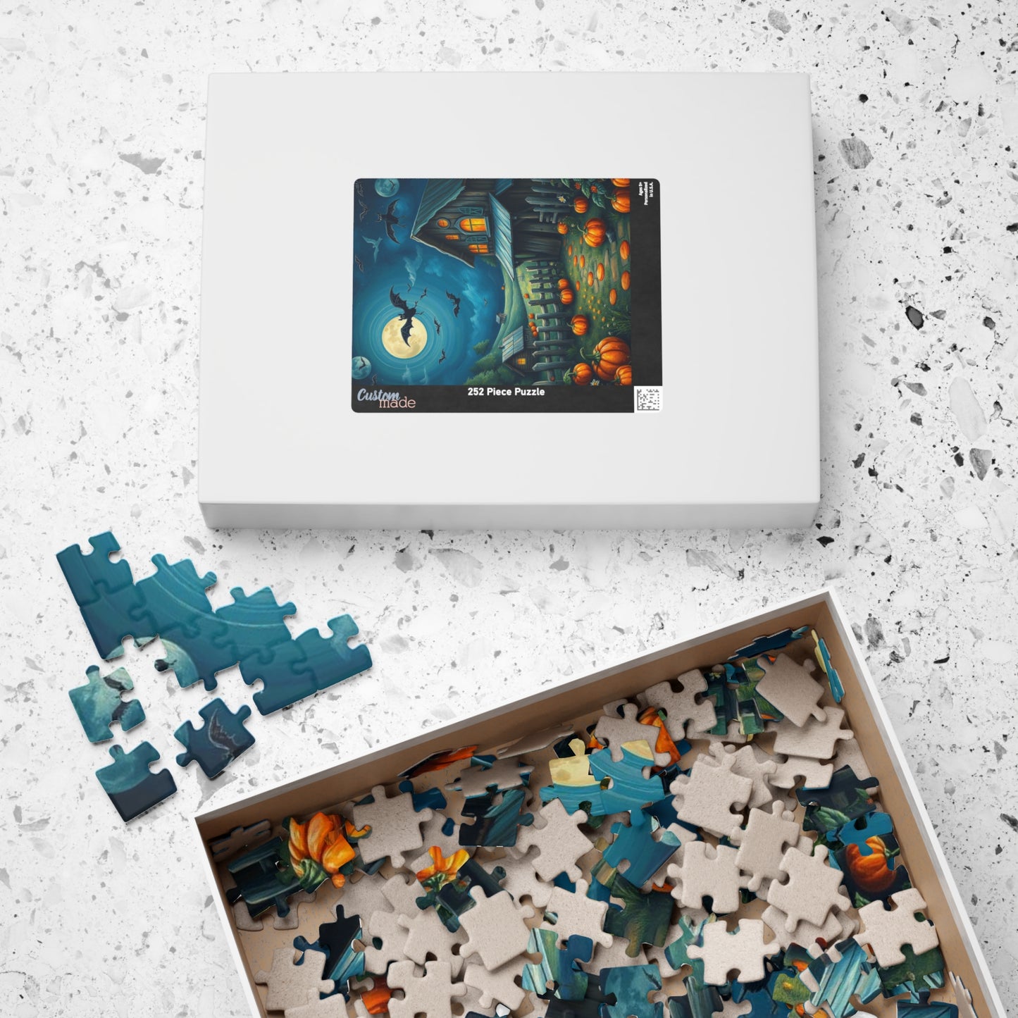 Moonlight Barn Halloween Puzzle, Spooky Night Scene 110 252 520-Piece Jigsaw Perfect Birthday Gift for Puzzle Lover, Fall Decor, Family Fun