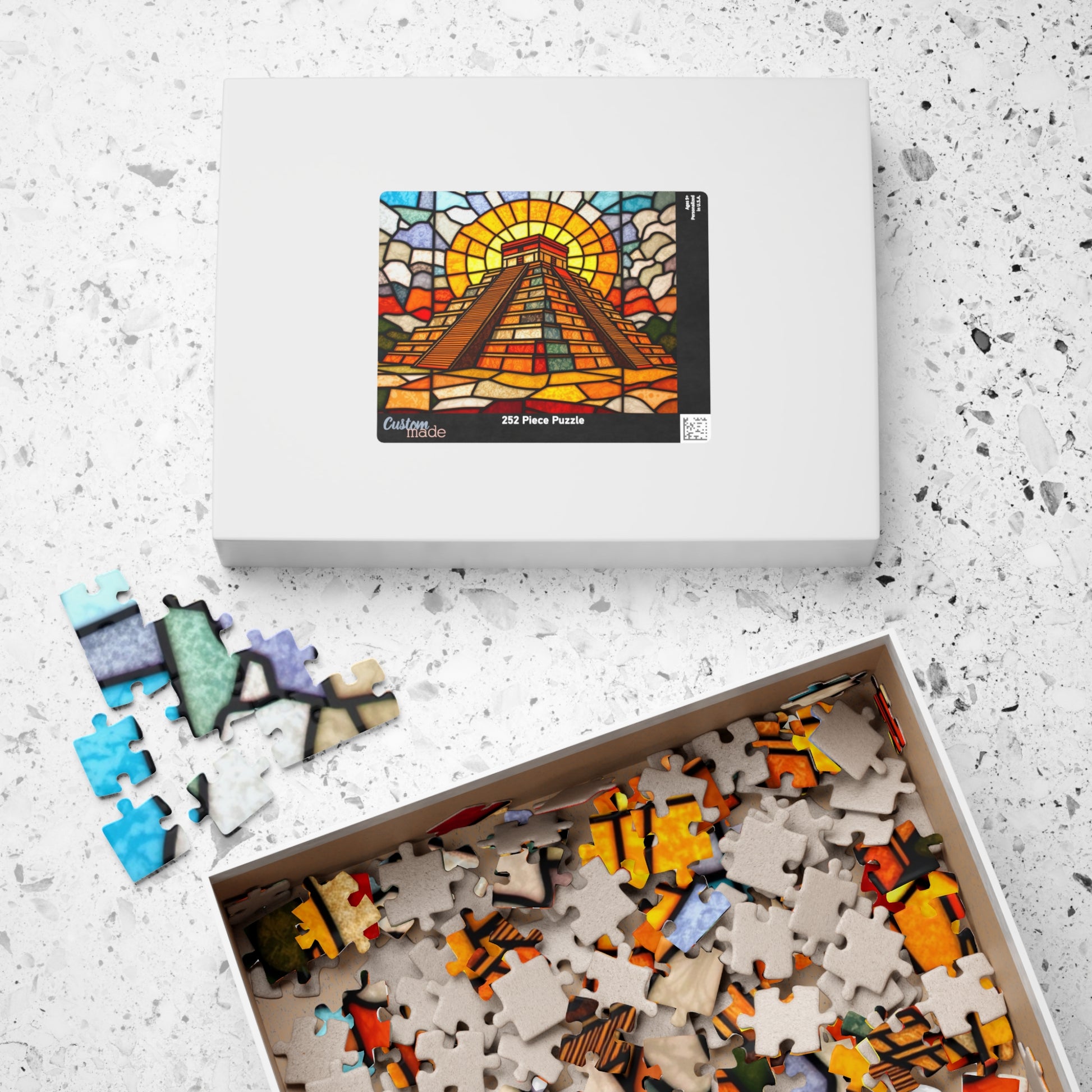 Chichen Itza Pyramid Jigsaw Puzzle, Stained Glass Inspired Historic Mayan Famous Landmark, Frameable Art Travel Enthusiast Gift Puzzle The Puzzle Chest