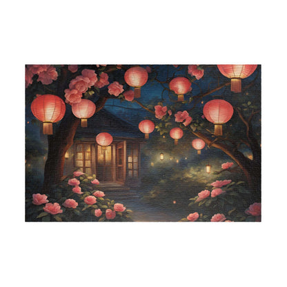 Jigsaw Puzzle, Nighttime Lanterns Glow Camellia Flowers 1000 Piece, Adult, Relaxation Activity, Stress Relief, Family Fun, Gift 1014 pcs (Horizontal) Puzzle The Puzzle Chest