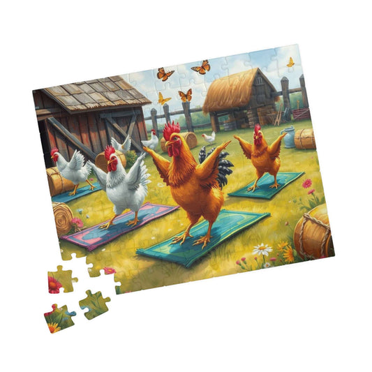 Farmyard Yoga Jigsaw Puzzle - Hilarious Chicken Exercise Class 110 pcs (Horizontal) Puzzle The Puzzle Chest