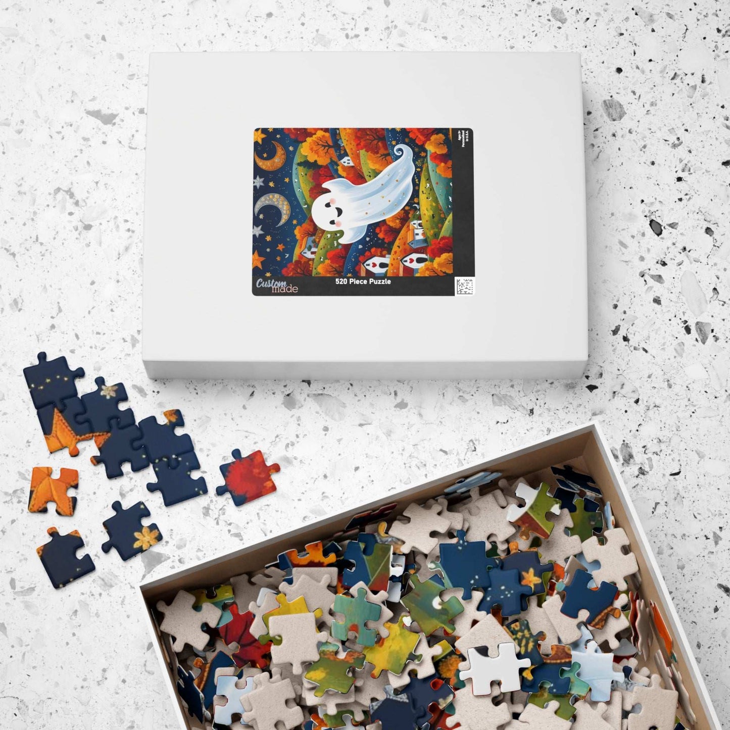 Folk Art Halloween Ghost Jigsaw Puzzle