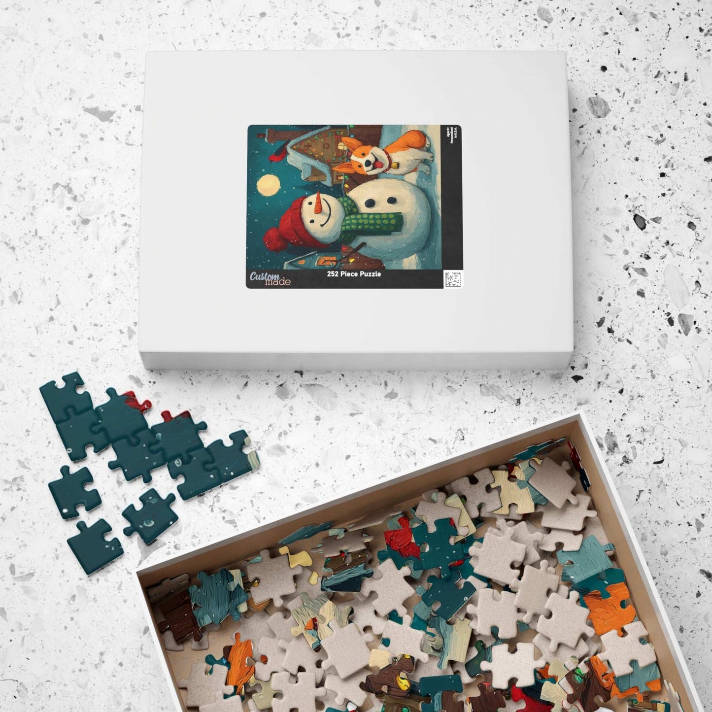 Moonlit Companions - Snowman and Dog Jigsaw Puzzle, Christmas Winter Themed Holiday Game Puzzle The Puzzle Chest