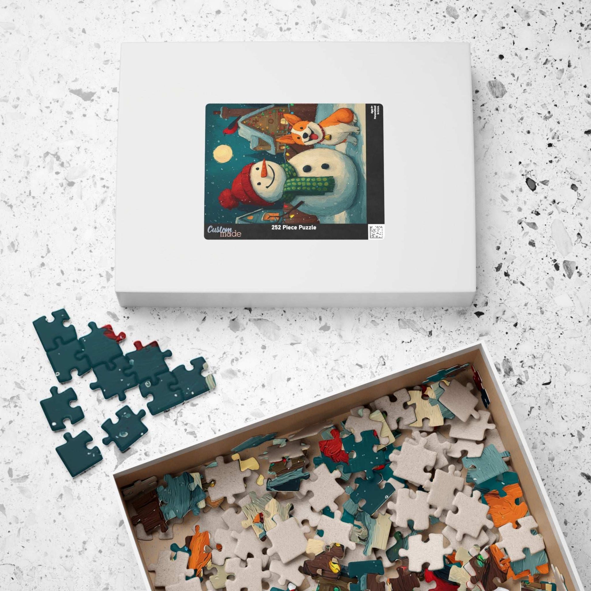 Moonlit Companions - Snowman and Dog Jigsaw Puzzle, Christmas Winter Themed Holiday Game Puzzle The Puzzle Chest