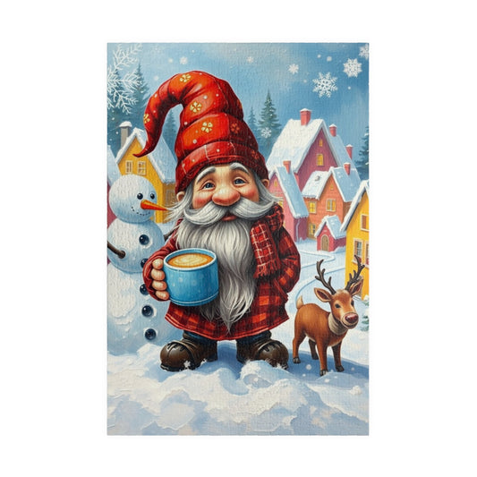 Charming Winter Gnome Puzzle, Reindeer Snowman and Hot Cocoa Holiday Fun, Snowy Village Scene Jigsaw Game, Puzzle Lover Gift, Mindfulness 1014 pcs (Vertical) Puzzle The Puzzle Chest
