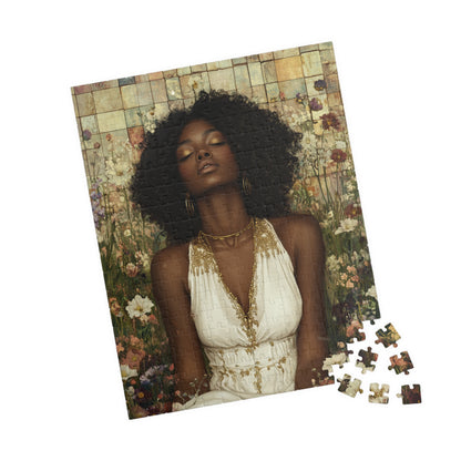 Serene Floral Black Woman Portrait Puzzle | Afrocentric Jigsaw Game