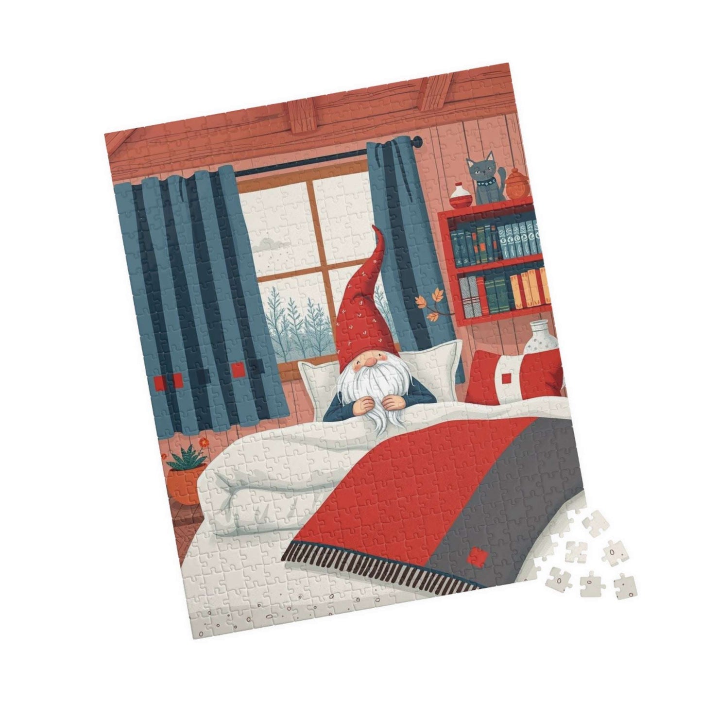 Scandinavian Folk Style Sleeping Gnome Jigsaw Puzzle - Nordic Dwarf Bedtime Scene 520 pcs (Vertical) Puzzle The Puzzle Chest