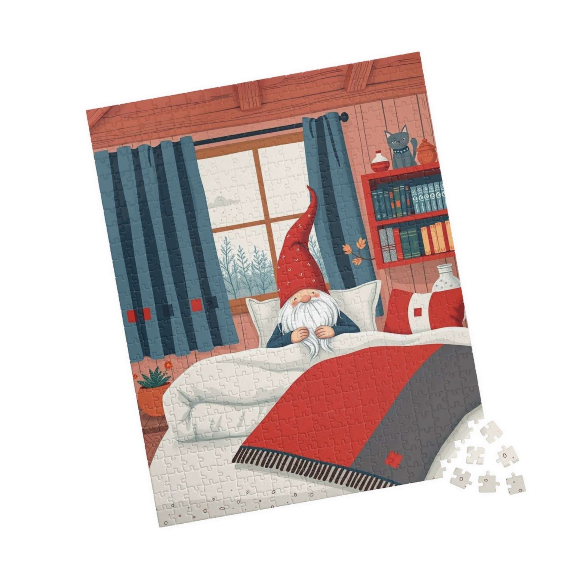 Scandinavian Folk Style Sleeping Gnome Jigsaw Puzzle - Nordic Dwarf Bedtime Scene 520 pcs (Vertical) Puzzle The Puzzle Chest
