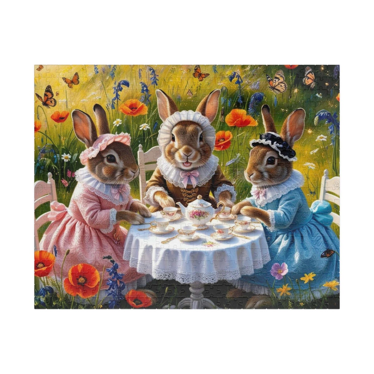 Whimsical Bunny Tea Party Puzzle, 110, 252, 520, 1014-piece Jigsaw Game, Fun Family Activity, Unique Gift for Adults, Spring Easter 520 pcs (Horizontal) Puzzle The Puzzle Chest