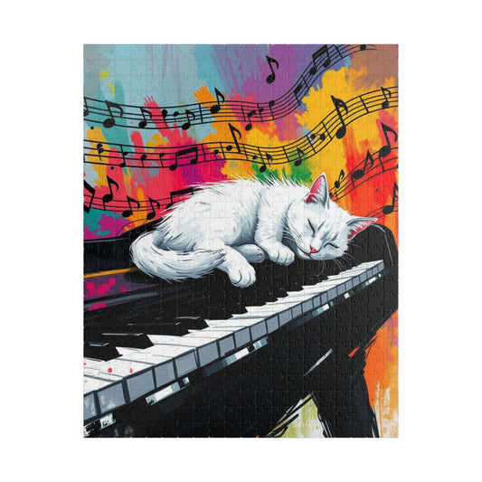 Musical Cat Jigsaw Puzzle - Cat Sleeping on Piano, Animal Lover Puzzle for Adults