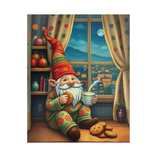 Gnome at Midnight Snack – Milk and Cookies Folk Art Jigsaw Puzzle Puzzle The Puzzle Chest