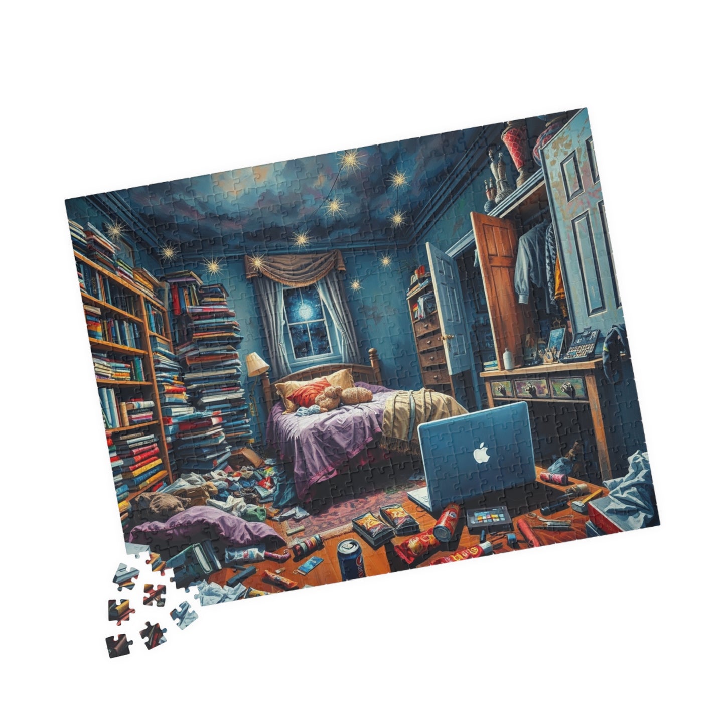 Jigsaw Puzzle, Chaotic Bedroom Humorous Puzzle, Family Game Night, Interactive Activity, Mind Boggling Challenge, Relaxing Hobby, Holiday