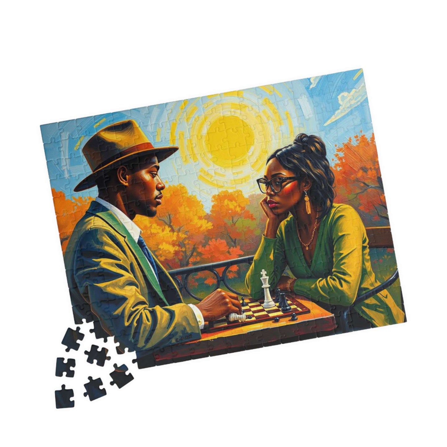 Black Art Jigsaw Puzzle - Black Couple Playing Chess, Afrocentric Gift for Friends, Brain Teaser, Fun Family Game Night Puzzle The Puzzle Chest