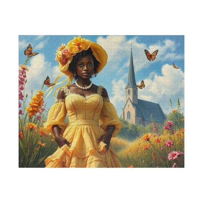 Victorian Puzzle - Black Woman in Ornate 19th-Century Dress in Wildflower Field, Afrocentric Art Puzzle The Puzzle Chest