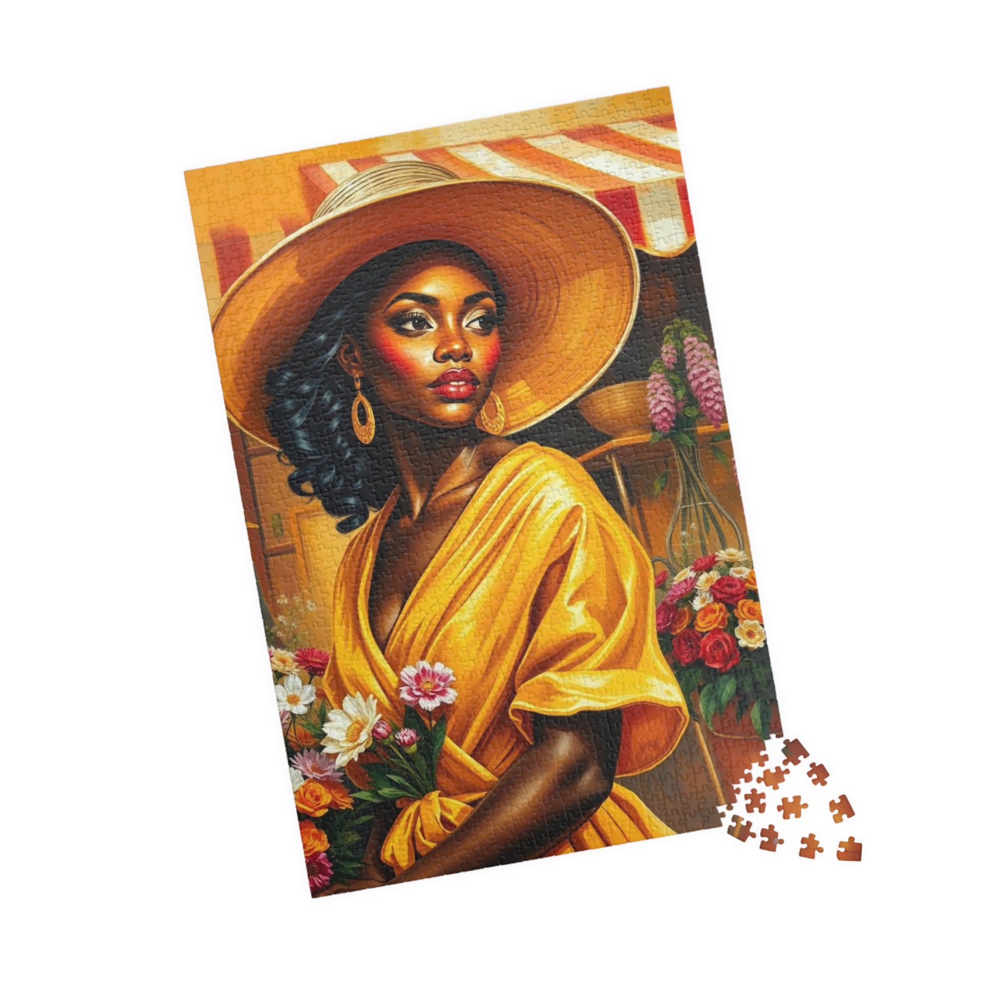 Colorful African American Puzzle Art - Beautiful Black Woman in Yellow Dress, 110-1014 pieces, Gift for Art Lovers, Home Decor, Puzzle Night Puzzle The Puzzle Chest