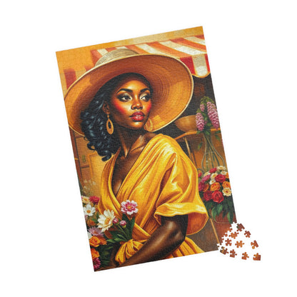 Colorful African American Puzzle Art - Beautiful Black Woman in Yellow Dress, 110-1014 pieces, Gift for Art Lovers, Home Decor, Puzzle Night Puzzle The Puzzle Chest