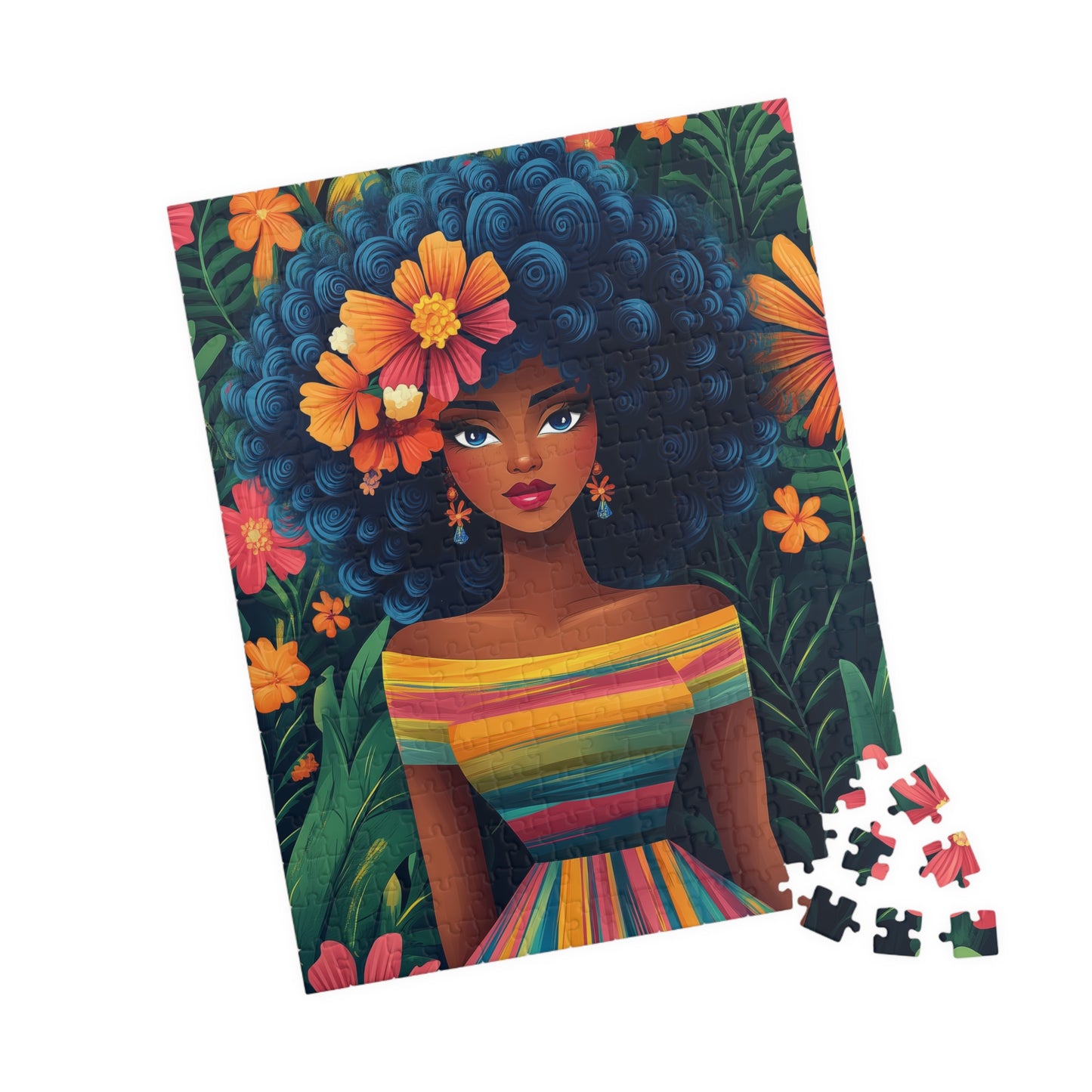 Afro Floral Portrait Puzzle 110-1014 Piece | Colorful Cartoonish Woman Jigsaw