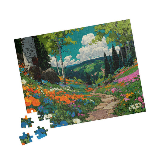 Wildflower Trail Jigsaw Puzzle – Peaceful Spring Path Through a Lush Forest, Nature Inspired Landscape Scene 110 pcs (Horizontal) Puzzle The Puzzle Chest