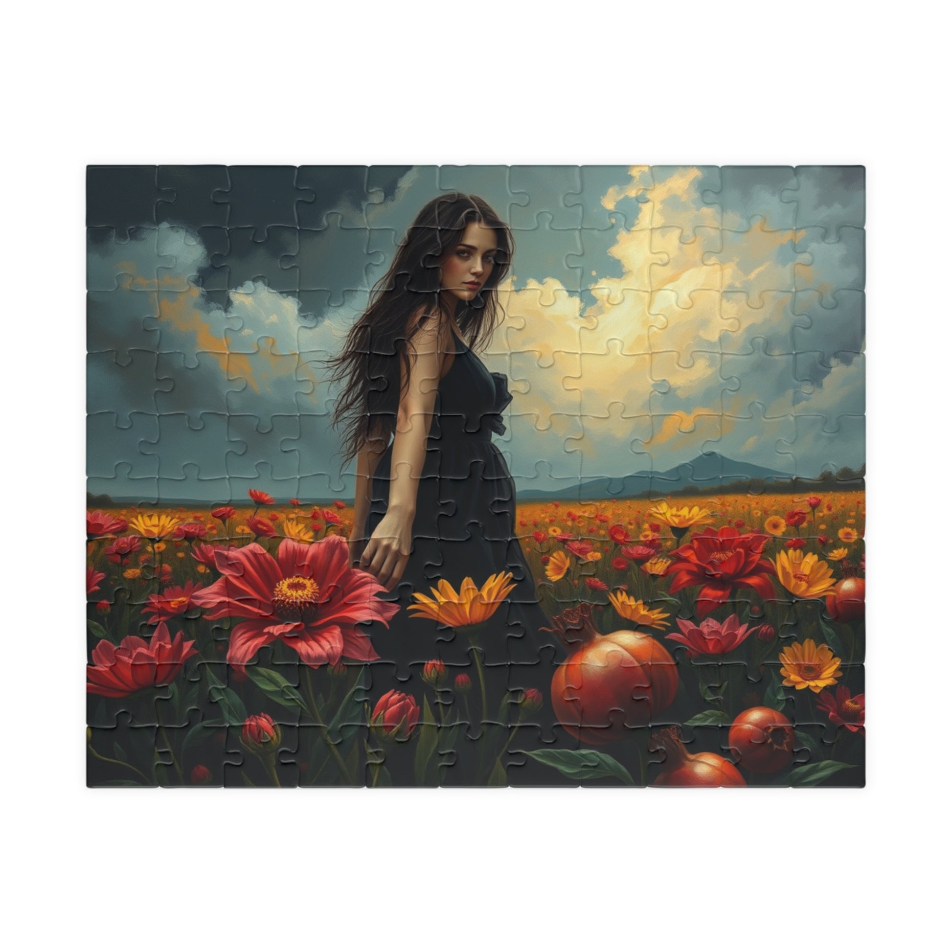 Gothic Floral Jigsaw Puzzle, Lone Figure in Flower Field Dark Fantasy Art Puzzle for Adult, Indoor Leisure Activity, Gift for Family Friends 110 pcs (Horizontal) Puzzle The Puzzle Chest