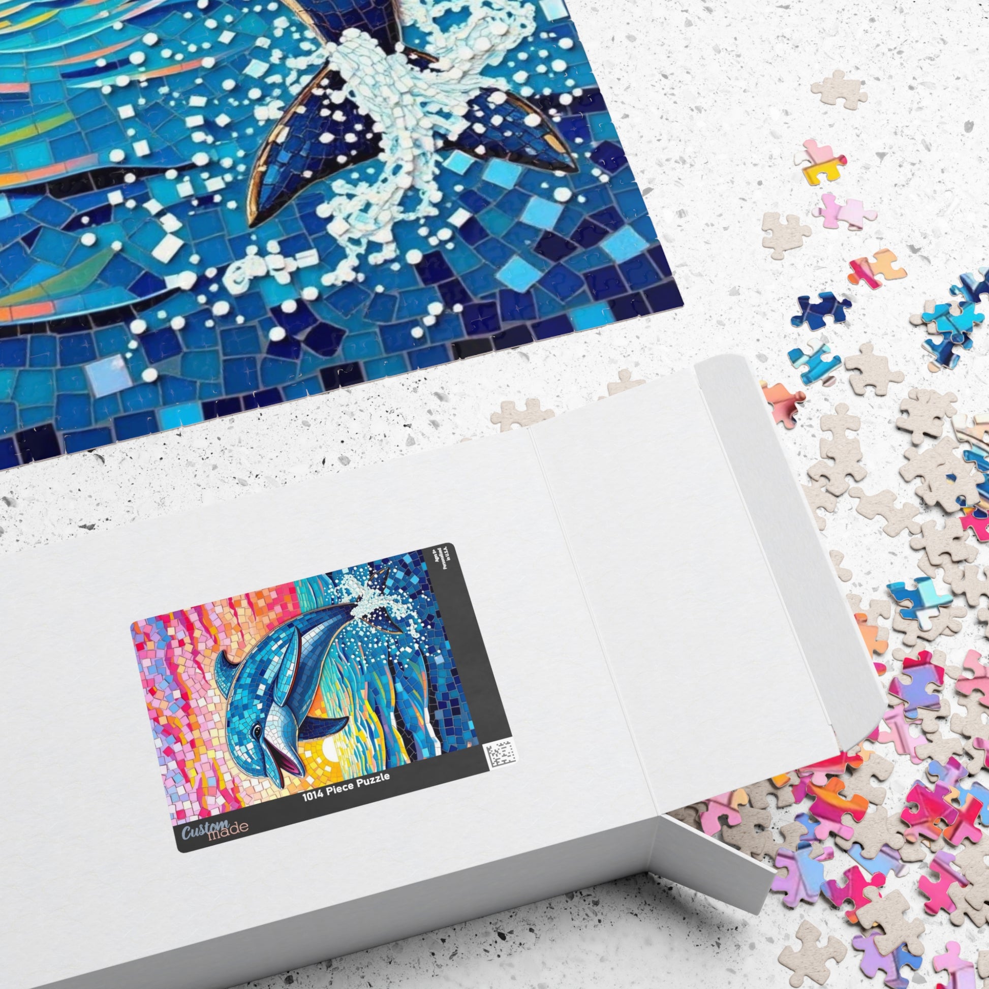 Iridescent Dolphin Mosaic Puzzle, Colorful Artistic Ocean Sunset Jigsaw Game for Adults, Ideal Gift for Sea Animal and Ocean Lover Puzzle The Puzzle Chest