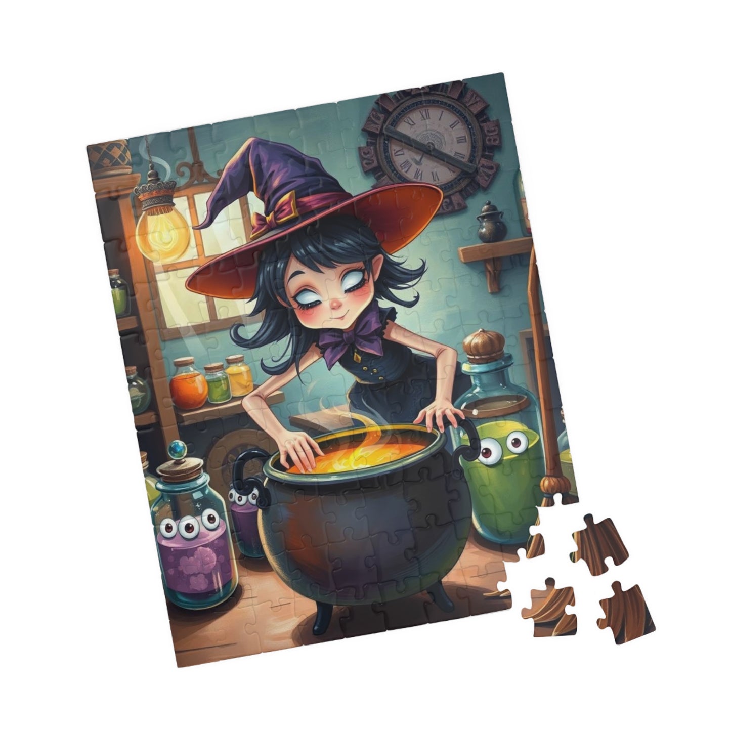 Whimsical Witch Puzzle, Halloween Jigsaw Game Perfect Gift for Puzzle Lovers, Family Game Night, Creative Challenge, Fun Seasonal Activity