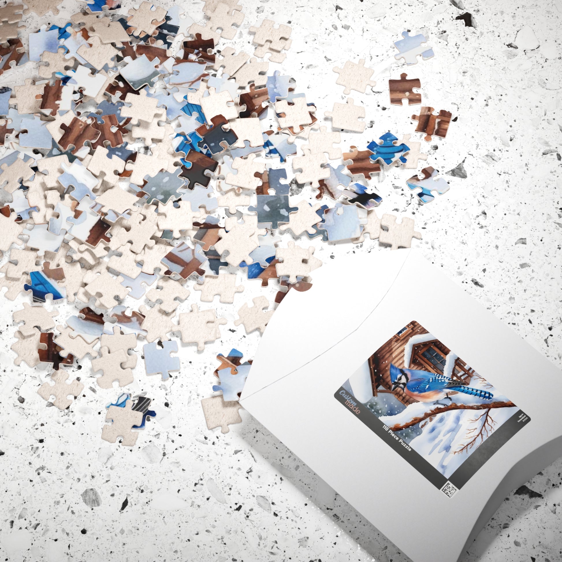 Jigsaw Puzzle, Blue Jay Perched on Branch Against Snow, 110 252 520 1014-Piece, Fun Family Activity, Relaxing Hobby, Christmas Gift, Winter Puzzle The Puzzle Chest