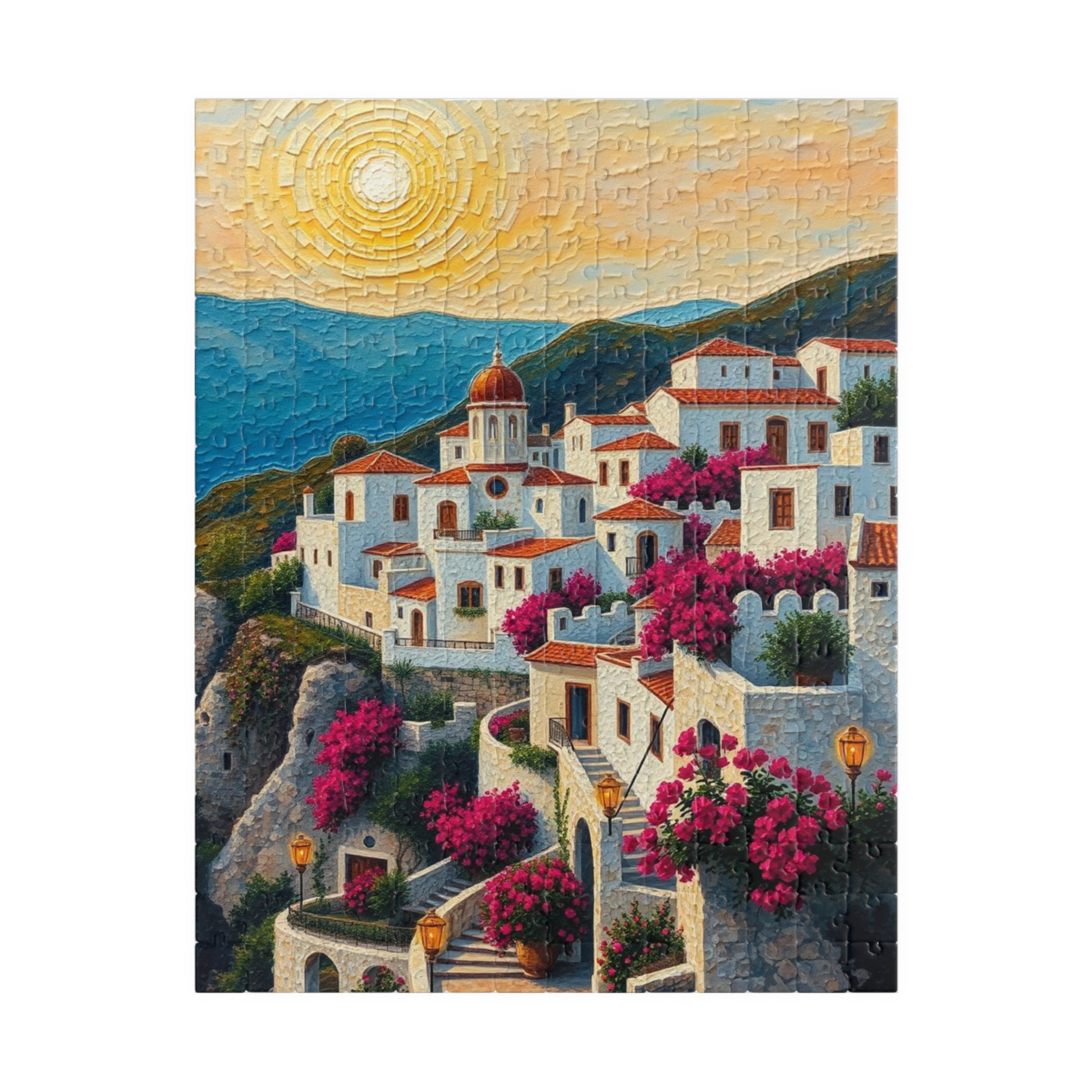 Mediterranean Village Jigsaw Puzzle - Mosaic Design, Tabletop Game for Family Activity, Mental Exercise, Quiet Pastime, Puzzle Lover Gift 252 pcs (Vertical) The Puzzle Chest