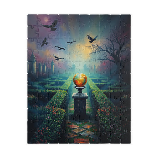 Gothic Garden Maze Puzzle, Mystical Scene with Glowing Orbs Crows and Fog, Magical Dark Art Jigsaw Game, Gift for Gothic-Themed Enthusiast 110 pcs (Vertical) Puzzle The Puzzle Chest