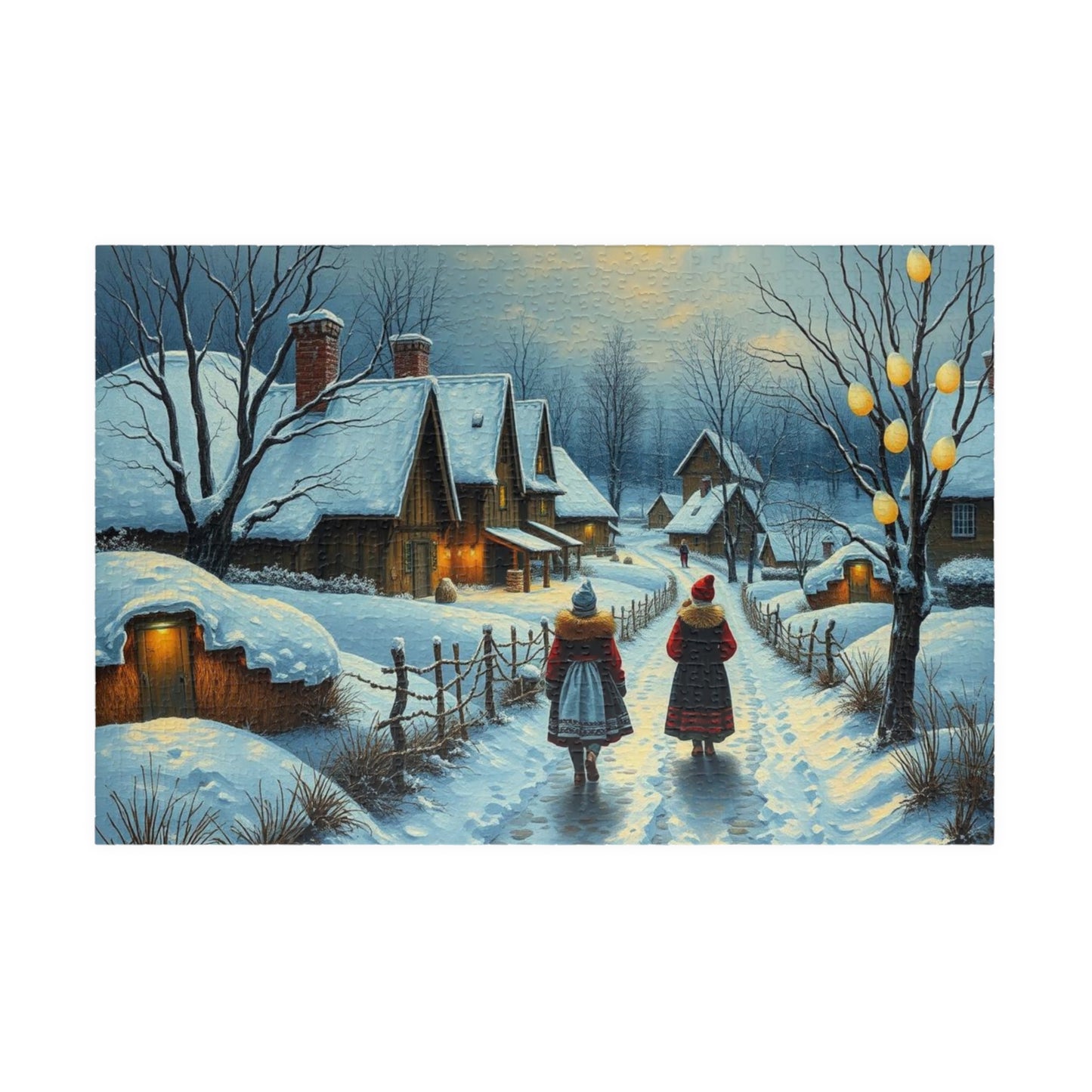 Ukrainian Village Jigsaw Puzzle - Winter Scene, Family Activity, Folk Art Puzzle, Christmas Holiday or Birthday Gift for Friends 1014 pcs (Horizontal) Puzzle The Puzzle Chest