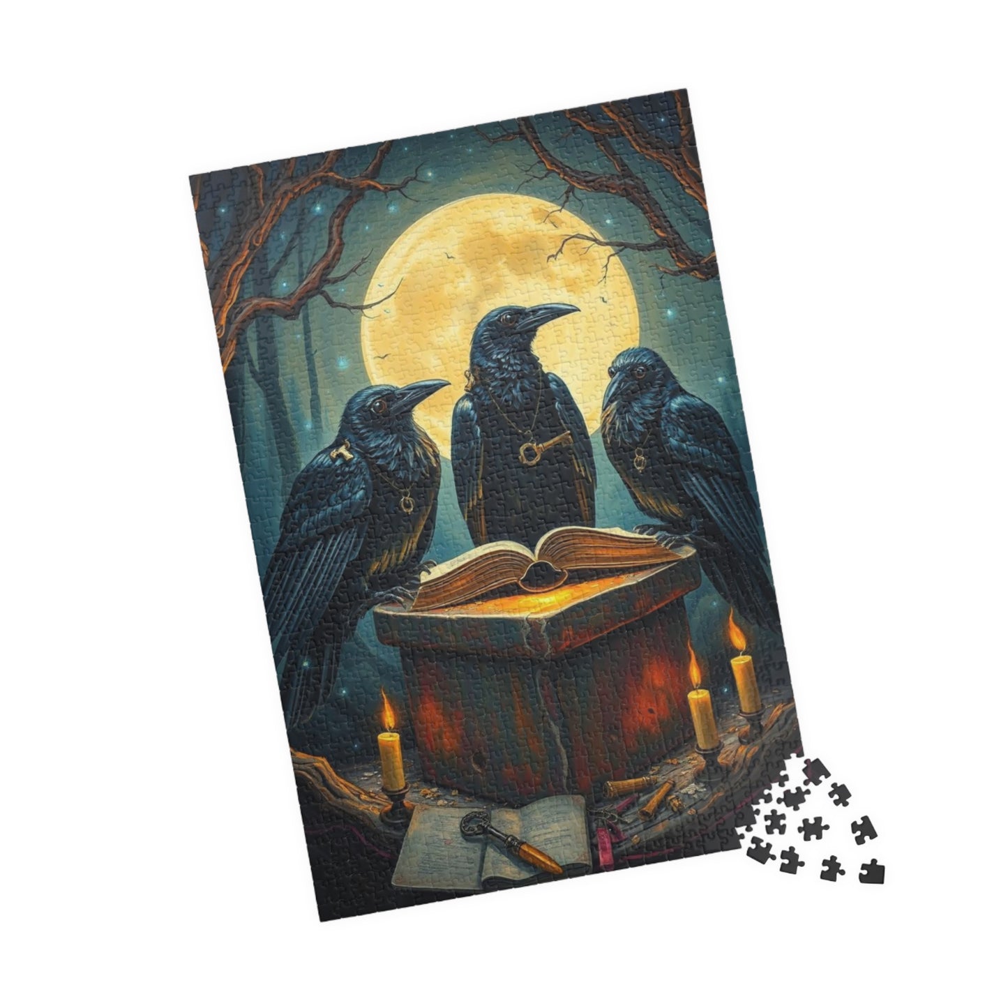 Ravens Court Jigsaw Puzzle for Adult Gothic Art Puzzle Lover, Mystical Dark Fantasy Game, Halloween Gift for Friend, Mindful Brain Teaser