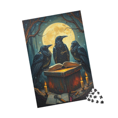 Ravens Court Jigsaw Puzzle for Adult Gothic Art Puzzle Lover, Mystical Dark Fantasy Game, Halloween Gift for Friend, Mindful Brain Teaser