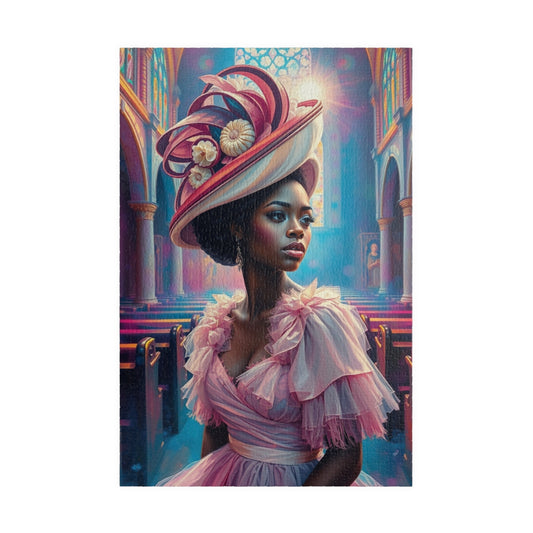 Black Woman in Church Puzzle, African American Lady in Pastel Dress Spiritual Jigsaw Game, Cultural Ethnic Art, Unique Gift for Puzzle Lover 1014 pcs (Vertical) Puzzle The Puzzle Chest