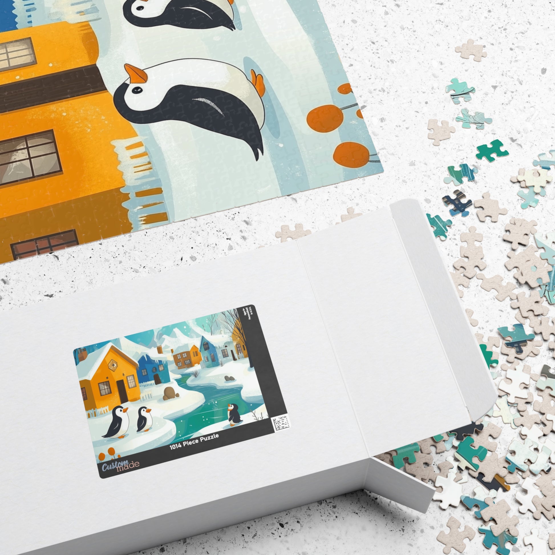 Penguin Winter Village Puzzle | Scenic Snowy Town Jigsaw Puzzle The Puzzle Chest