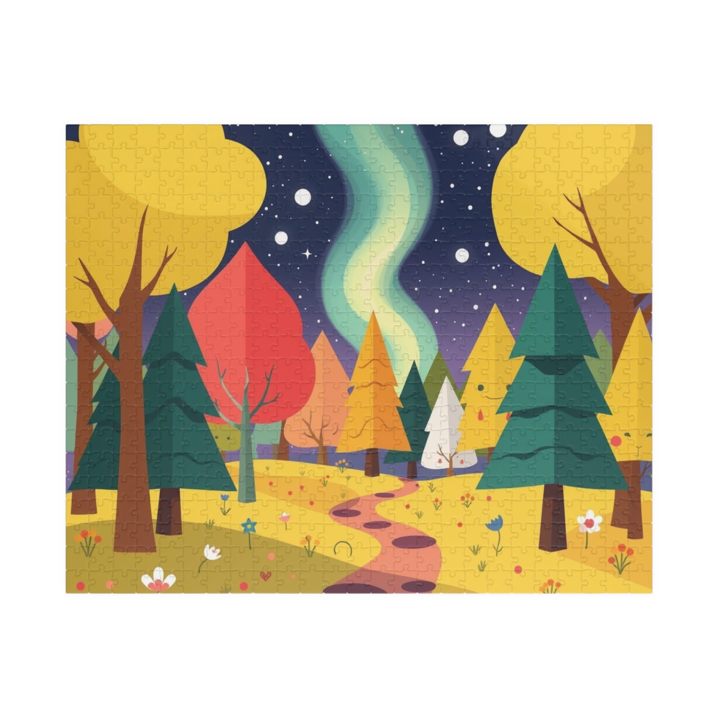 Magical Forest Landscape Jigsaw Puzzle - Abstract Geometric Trees in Bold Bright Colors 520 pcs (Horizontal) Puzzle The Puzzle Chest
