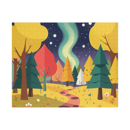 Magical Forest Landscape Jigsaw Puzzle - Abstract Geometric Trees in Bold Bright Colors 520 pcs (Horizontal) Puzzle The Puzzle Chest