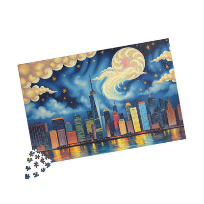 Manhattan City Skyline at Night Jigsaw Puzzle – Urban Landscape Brain Teaser Game for Adults & Teens 1014 pcs (Horizontal) Puzzle The Puzzle Chest