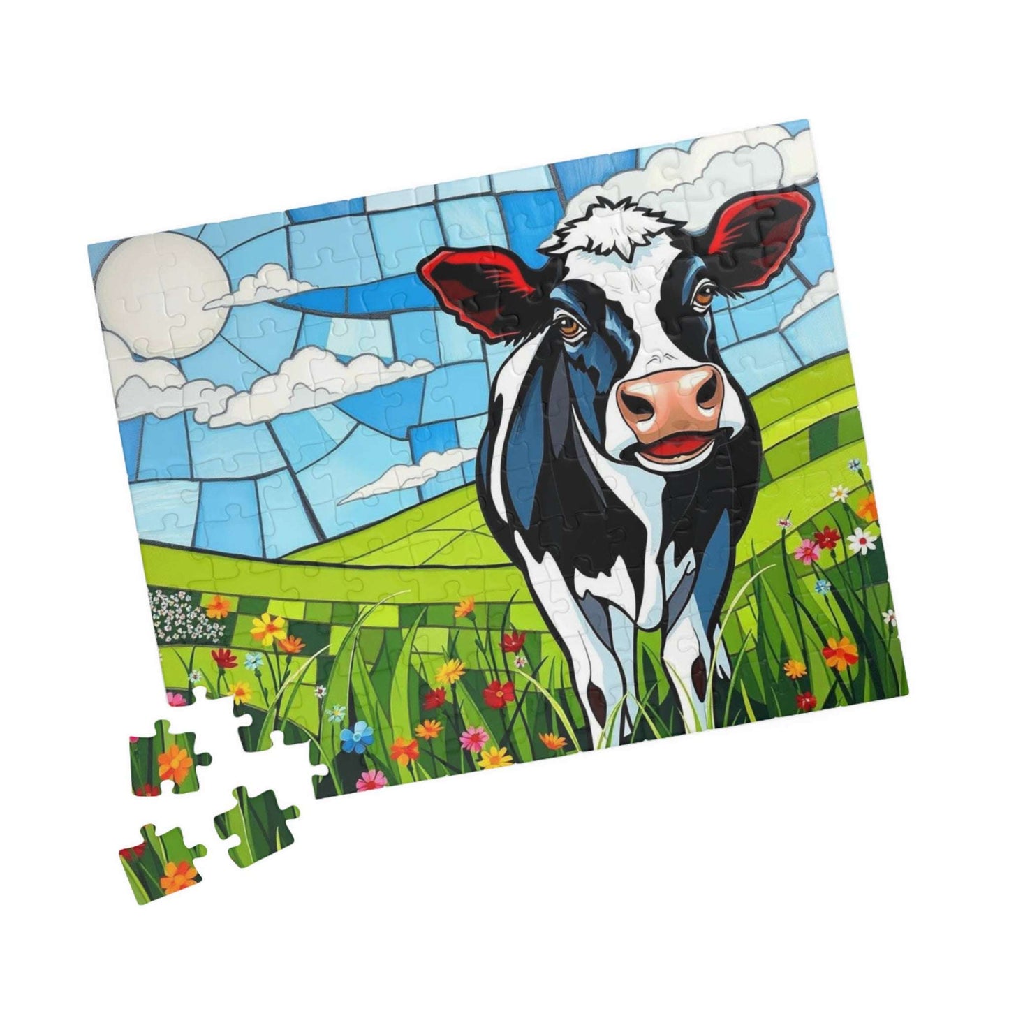 Pasture Bloom Cow Puzzle - Fun Farm Themed Jigsaw, 110-1014 Piece Engaging Family Activity, Mindful Brain Teaser, Unique Animal Lover Gift